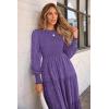 imagePRETTYGARDEN Womens Fall Spring Midi Dress Long Sleeve Floral Smocked Elegant Wedding Guest Long Flowy Dresses with PocketsDark Purple