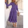 imagePRETTYGARDEN Womens Fall Spring Midi Dress Long Sleeve Floral Smocked Elegant Wedding Guest Long Flowy Dresses with PocketsDark Purple