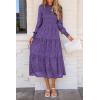 imagePRETTYGARDEN Womens Fall Spring Midi Dress Long Sleeve Floral Smocked Elegant Wedding Guest Long Flowy Dresses with PocketsDark Purple