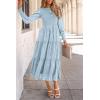 imagePRETTYGARDEN Womens Fall Spring Midi Dress Long Sleeve Floral Smocked Elegant Wedding Guest Long Flowy Dresses with PocketsLight Blue