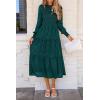 imagePRETTYGARDEN Womens Fall Spring Midi Dress Long Sleeve Floral Smocked Elegant Wedding Guest Long Flowy Dresses with PocketsMalachite Green