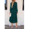 imagePRETTYGARDEN Womens Fall Spring Midi Dress Long Sleeve Floral Smocked Elegant Wedding Guest Long Flowy Dresses with PocketsMalachite Green