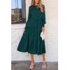 imagePRETTYGARDEN Womens Fall Spring Midi Dress Long Sleeve Floral Smocked Elegant Wedding Guest Long Flowy Dresses with PocketsMalachite Green