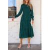 imagePRETTYGARDEN Womens Fall Spring Midi Dress Long Sleeve Floral Smocked Elegant Wedding Guest Long Flowy Dresses with PocketsMalachite Green