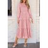 imagePRETTYGARDEN Womens Fall Spring Midi Dress Long Sleeve Floral Smocked Elegant Wedding Guest Long Flowy Dresses with PocketsPink