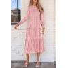imagePRETTYGARDEN Womens Fall Spring Midi Dress Long Sleeve Floral Smocked Elegant Wedding Guest Long Flowy Dresses with PocketsPink