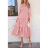 imagePRETTYGARDEN Womens Fall Spring Midi Dress Long Sleeve Floral Smocked Elegant Wedding Guest Long Flowy Dresses with PocketsPink