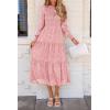 imagePRETTYGARDEN Womens Fall Spring Midi Dress Long Sleeve Floral Smocked Elegant Wedding Guest Long Flowy Dresses with PocketsPink