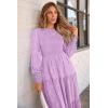 imagePRETTYGARDEN Womens Fall Spring Midi Dress Long Sleeve Floral Smocked Elegant Wedding Guest Long Flowy Dresses with PocketsPurple
