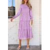 imagePRETTYGARDEN Womens Fall Spring Midi Dress Long Sleeve Floral Smocked Elegant Wedding Guest Long Flowy Dresses with PocketsPurple