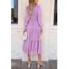 imagePRETTYGARDEN Womens Fall Spring Midi Dress Long Sleeve Floral Smocked Elegant Wedding Guest Long Flowy Dresses with PocketsPurple