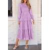 imagePRETTYGARDEN Womens Fall Spring Midi Dress Long Sleeve Floral Smocked Elegant Wedding Guest Long Flowy Dresses with PocketsPurple