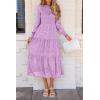 imagePRETTYGARDEN Womens Fall Spring Midi Dress Long Sleeve Floral Smocked Elegant Wedding Guest Long Flowy Dresses with PocketsPurple