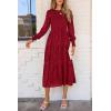 imagePRETTYGARDEN Womens Fall Spring Midi Dress Long Sleeve Floral Smocked Elegant Wedding Guest Long Flowy Dresses with PocketsRed