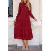 imagePRETTYGARDEN Womens Fall Spring Midi Dress Long Sleeve Floral Smocked Elegant Wedding Guest Long Flowy Dresses with PocketsRed
