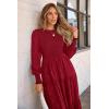 imagePRETTYGARDEN Womens Fall Spring Midi Dress Long Sleeve Floral Smocked Elegant Wedding Guest Long Flowy Dresses with PocketsRed