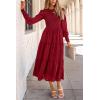 imagePRETTYGARDEN Womens Fall Spring Midi Dress Long Sleeve Floral Smocked Elegant Wedding Guest Long Flowy Dresses with PocketsRed