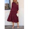 imagePRETTYGARDEN Womens Fall Spring Midi Dress Long Sleeve Floral Smocked Elegant Wedding Guest Long Flowy Dresses with PocketsWine Red