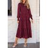 imagePRETTYGARDEN Womens Fall Spring Midi Dress Long Sleeve Floral Smocked Elegant Wedding Guest Long Flowy Dresses with PocketsWine Red