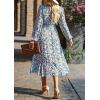 imagePRETTYGARDEN Womens Floral Boho Dress Fall Long Sleeve Wrap V Neck Ruffle Flowy Maxi Spring Wedding Guest Vacation DressesFloral Blue