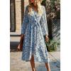 imagePRETTYGARDEN Womens Floral Boho Dress Fall Long Sleeve Wrap V Neck Ruffle Flowy Maxi Spring Wedding Guest Vacation DressesFloral Blue