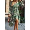 imagePRETTYGARDEN Womens Floral Boho Dress Fall Long Sleeve Wrap V Neck Ruffle Flowy Maxi Spring Wedding Guest Vacation DressesFloral Green