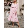 imagePRETTYGARDEN Womens Floral Boho Dress Fall Long Sleeve Wrap V Neck Ruffle Flowy Maxi Spring Wedding Guest Vacation DressesPink