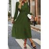 imagePRETTYGARDEN Womens Floral Boho Dress Fall Long Sleeve Wrap V Neck Ruffle Flowy Maxi Spring Wedding Guest Vacation DressesSolid Army Green