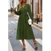imagePRETTYGARDEN Womens Floral Boho Dress Fall Long Sleeve Wrap V Neck Ruffle Flowy Maxi Spring Wedding Guest Vacation DressesSolid Army Green