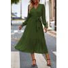 imagePRETTYGARDEN Womens Floral Boho Dress Fall Long Sleeve Wrap V Neck Ruffle Flowy Maxi Spring Wedding Guest Vacation DressesSolid Army Green