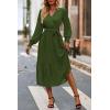 imagePRETTYGARDEN Womens Floral Boho Dress Fall Long Sleeve Wrap V Neck Ruffle Flowy Maxi Spring Wedding Guest Vacation DressesSolid Army Green
