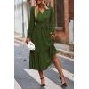 imagePRETTYGARDEN Womens Floral Boho Dress Fall Long Sleeve Wrap V Neck Ruffle Flowy Maxi Spring Wedding Guest Vacation DressesSolid Army Green