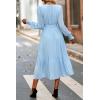 imagePRETTYGARDEN Womens Floral Boho Dress Fall Long Sleeve Wrap V Neck Ruffle Flowy Maxi Spring Wedding Guest Vacation DressesSolid Light Blue