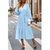 imagePRETTYGARDEN Womens Floral Boho Dress Fall Long Sleeve Wrap V Neck Ruffle Flowy Maxi Spring Wedding Guest Vacation DressesSolid Light Blue