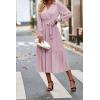imagePRETTYGARDEN Womens Floral Boho Dress Fall Long Sleeve Wrap V Neck Ruffle Flowy Maxi Spring Wedding Guest Vacation DressesSolid Pink