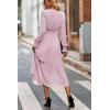 imagePRETTYGARDEN Womens Floral Boho Dress Fall Long Sleeve Wrap V Neck Ruffle Flowy Maxi Spring Wedding Guest Vacation DressesSolid Pink