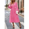 imagePRETTYGARDEN Womens Floral Boho Dress Fall Long Sleeve Wrap V Neck Ruffle Flowy Maxi Spring Wedding Guest Vacation DressesSolid Rose Pink