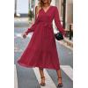 imagePRETTYGARDEN Womens Floral Boho Dress Fall Long Sleeve Wrap V Neck Ruffle Flowy Maxi Spring Wedding Guest Vacation DressesSolid Wine Red