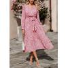 imagePRETTYGARDEN Womens Floral Boho Dress Fall Long Sleeve Wrap V Neck Ruffle Flowy Maxi Spring Wedding Guest Vacation DressesWine Red