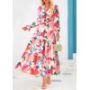 imagePRETTYGARDEN Womens Floral Maxi Dress 2025 Fall Long Sleeve V Neck Casual A Line Long Flowy Boho Party DressesFloral Apricot Rose Red