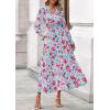 imagePRETTYGARDEN Womens Floral Maxi Dress 2025 Fall Long Sleeve V Neck Casual A Line Long Flowy Boho Party DressesFloral Blue Red
