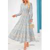imagePRETTYGARDEN Womens Floral Maxi Dress 2025 Fall Long Sleeve V Neck Casual A Line Long Flowy Boho Party DressesFloral Blue White