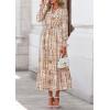 imagePRETTYGARDEN Womens Floral Maxi Dress 2025 Fall Long Sleeve V Neck Casual A Line Long Flowy Boho Party DressesFloral Khaki