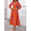 imagePRETTYGARDEN Womens Floral Maxi Dress 2025 Fall Long Sleeve V Neck Casual A Line Long Flowy Boho Party DressesFloral Orange Purple