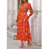 imagePRETTYGARDEN Womens Floral Maxi Dress 2025 Fall Long Sleeve V Neck Casual A Line Long Flowy Boho Party DressesFloral Orange Purple