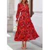 imagePRETTYGARDEN Womens Floral Maxi Dress 2025 Fall Long Sleeve V Neck Casual A Line Long Flowy Boho Party DressesFloral Red