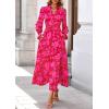 imagePRETTYGARDEN Womens Floral Maxi Dress 2025 Fall Long Sleeve V Neck Casual A Line Long Flowy Boho Party DressesRed Big Floral