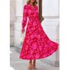imagePRETTYGARDEN Womens Floral Maxi Dress 2025 Fall Long Sleeve V Neck Casual A Line Long Flowy Boho Party DressesRed Big Floral