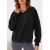 imagePRETTYGARDEN Womens Hoodies Cropped Fleece Sweatshirts 2025 Fall Fashion Quarter Zip Pullover Long Sleeve Tops Winter ClothesBlack