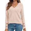 imagePRETTYGARDEN Womens Long Sleeve Shirts Ribbed Knit V Neck Tee Dressy Casual Blouses Going Out Tunic Tops 2025 Fall OutfitsApricot